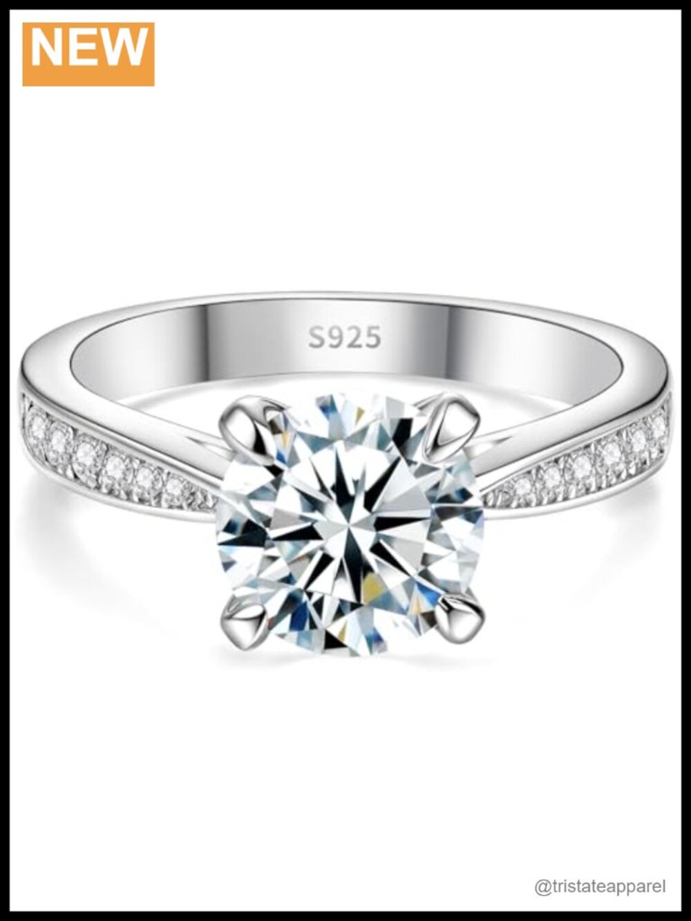 2CT Moissanite Engagement Ring D-VVS1 Round Solitaire Rhodium Plated 925